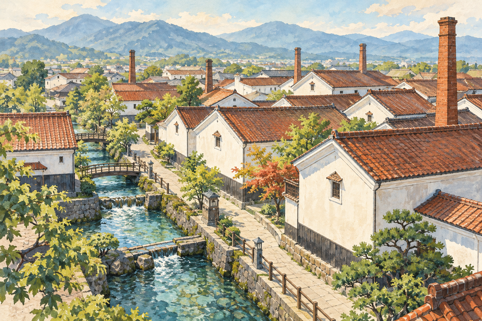 AI-generated concept illustration for Saijo Sake Brewery Street: A Food and Sake Day Trip from Hiroshima (travel setting)
